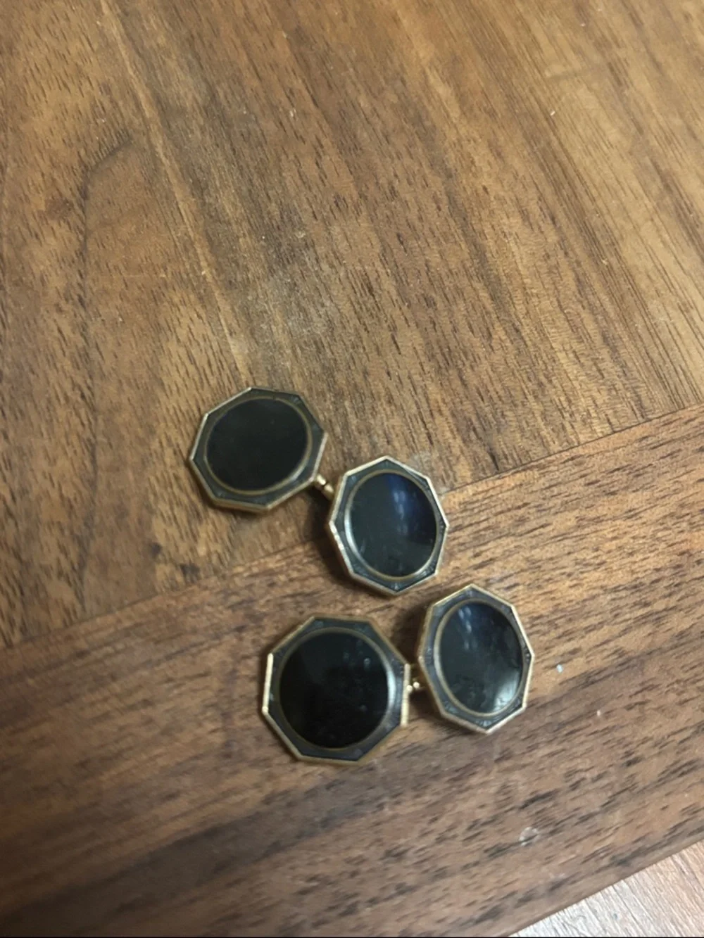 Vintage/antique KREMENTZ Gold Octagon Double-Chain Cufflinks with Black Inset
